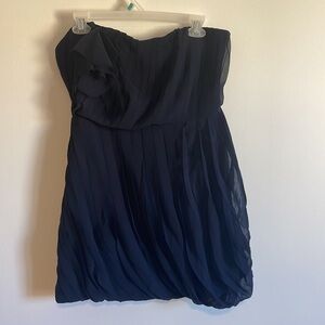 NWT Formal Drape Strapless Dress Large Navy Blue Balloon Mini Slimming Rieley